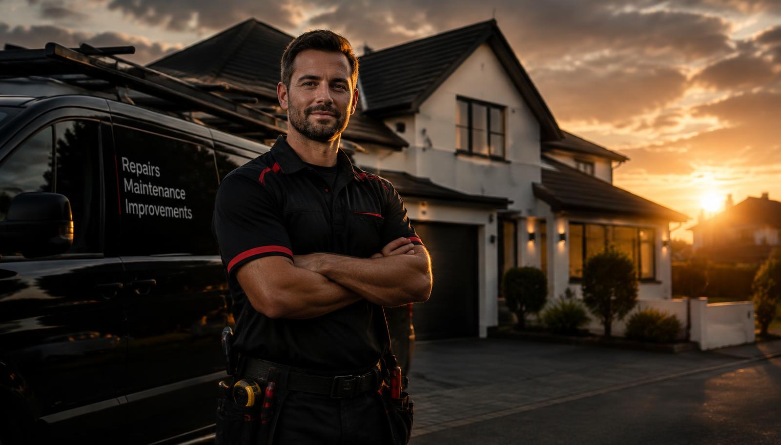 Apex repair technician in front of a home